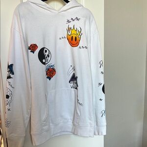 White Sweatshirt with Graphic Designs